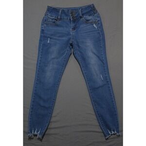 True Luck High Rise Skinny Jeans Medium Wash Distressed Frayed Hem Size 9/10